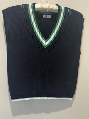 525 America Navy V-Neck Sweater Vest with Green & White Stripes